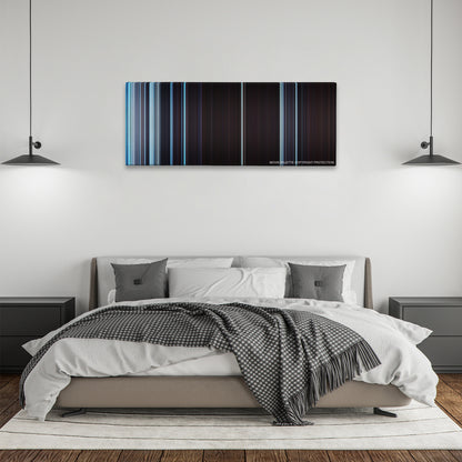 The Hateful Eight color palette canvas above a bed, between two black pendant lamps