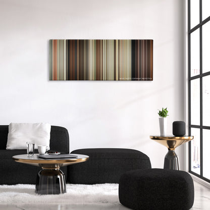 Drive Angry color palette canvas above a black sofa with a gold-topped table