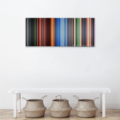 Hero color palette canvas above a white bench with three woven baskets