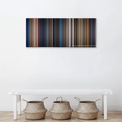 The Last Boy Scout color palette canvas above a white bench with three woven baskets