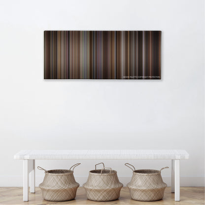 In the Line of Fire color palette canvas above a white bench with three woven baskets