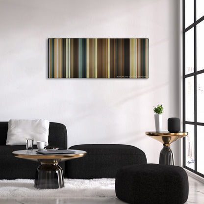 Casino Royale color palette canvas above a black sofa with a gold-topped table