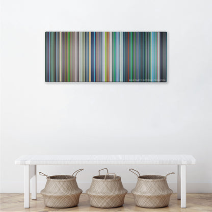 Ghost in the Shell color palette canvas above a white bench with three woven baskets