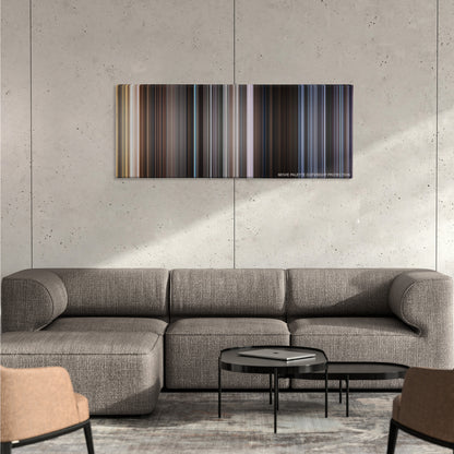 Murder on the Orient Express color palette canvas on a concrete wall above a gray sectional sofa