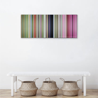 Horton Hears a Who! color palette canvas above a white bench with three woven baskets
