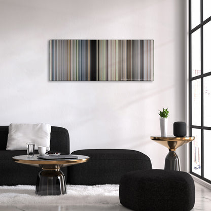 Saving Private Ryan color palette canvas above a black sofa with a gold-topped table