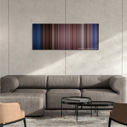 The Passion of the Christ color palette canvas on a concrete wall above a gray sectional sofa