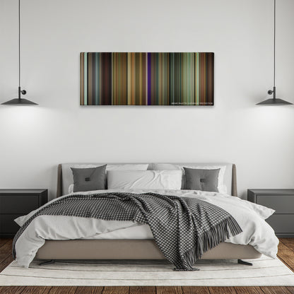 The Hangover Part II color palette canvas above a bed, between two black pendant lamps
