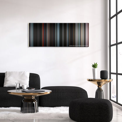 The Warriors color palette canvas above a black sofa with a gold-topped table