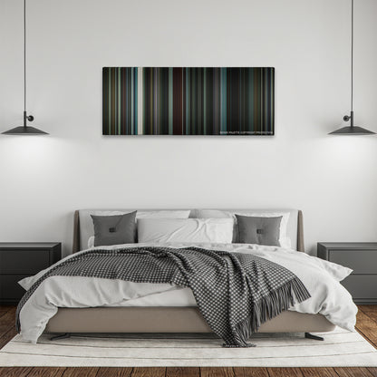 Nightcrawler color palette canvas above a bed, between two black pendant lamps