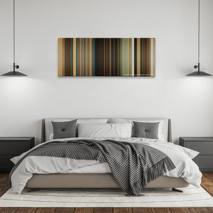 Indiana Jones and the Kingdom of the Crystal Skull color palette canvas above a bed, between two black pendant lamps