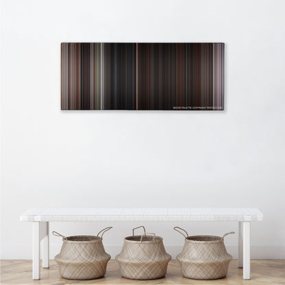 The Goonies color palette canvas above a white bench with three woven baskets