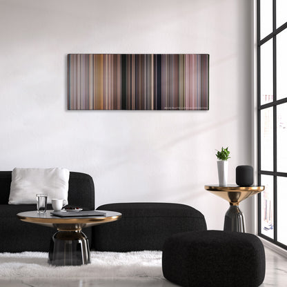 Notting Hill color palette canvas above a black sofa with a gold-topped table