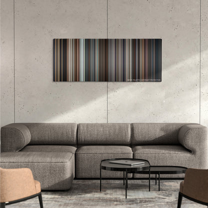 RoboCop color palette canvas on a concrete wall above a gray sectional sofa