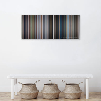 For Your Eyes Only color palette canvas above a white bench with three woven baskets
