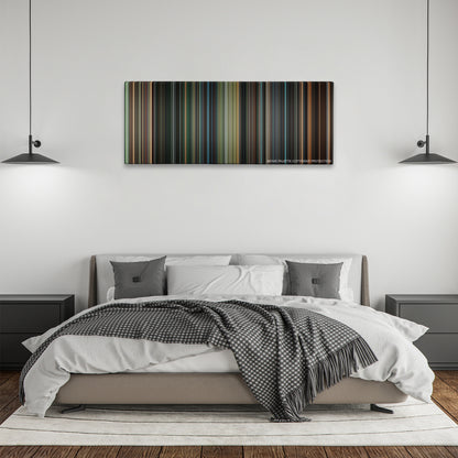 The Incredible Hulk color palette canvas above a bed, between two black pendant lamps