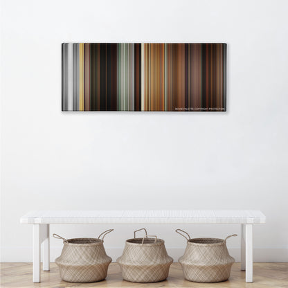 Kill Bill: Vol. 2 color palette canvas above a white bench with three woven baskets