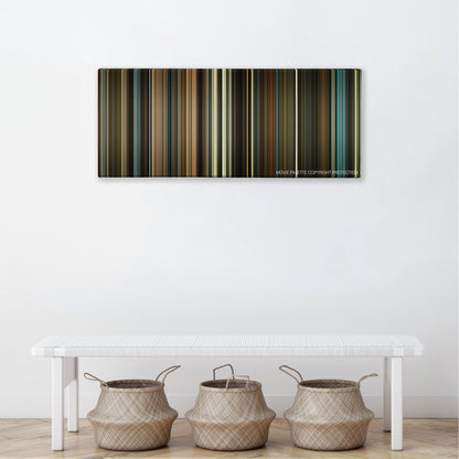 Anna Karenina color palette canvas above a white bench with three woven baskets