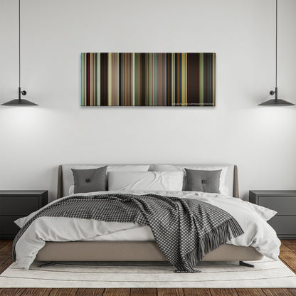 Three Billboards Outside Ebbing, Missouri color palette canvas above a bed, between two black pendant lamps