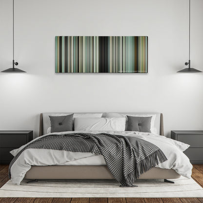 American Sniper color palette canvas above a bed, between two black pendant lamps