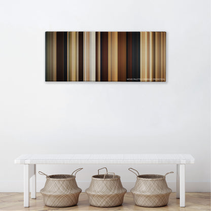 Year One color palette canvas above a white bench with three woven baskets