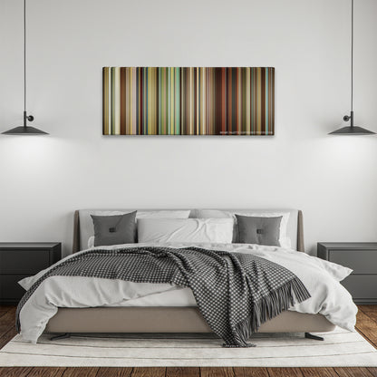 Dallas Buyers Club color palette canvas above a bed, between two black pendant lamps