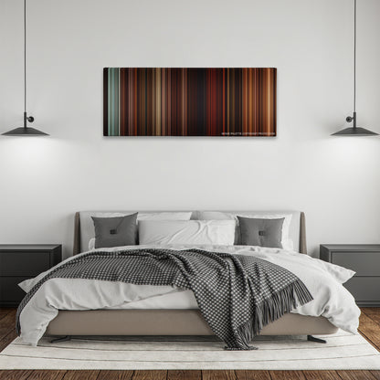 Gangs of New York color palette canvas above a bed, between two black pendant lamps
