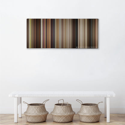 Let's Be Cops color palette canvas above a white bench with three woven baskets