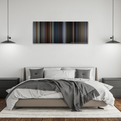 Fantastic Beasts and Where to Find Them color palette canvas above a bed, between two black pendant lamps