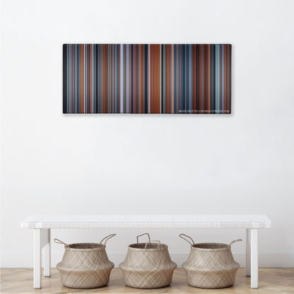 Passengers color palette canvas above a white bench with three woven baskets