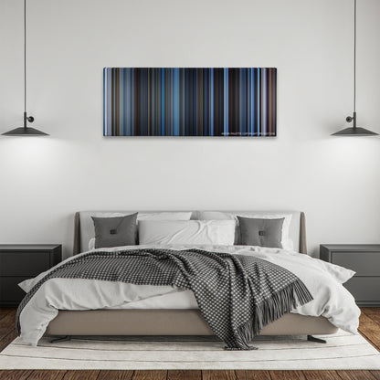 The Day After Tomorrow color palette canvas above a bed, between two black pendant lamps