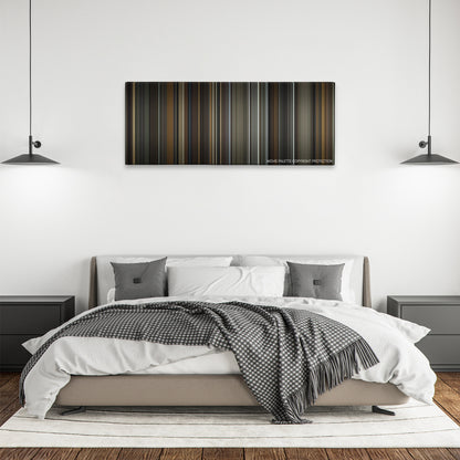 Amour color palette canvas above a bed, between two black pendant lamps