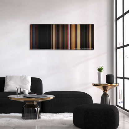 Nocturnal Animals color palette canvas above a black sofa with a gold-topped table