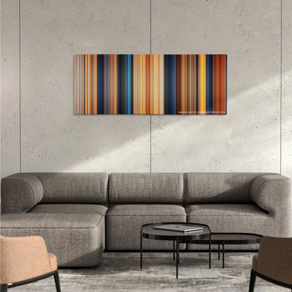 William Shakespeare's Romeo & Juliet color palette canvas on a concrete wall above a gray sectional sofa
