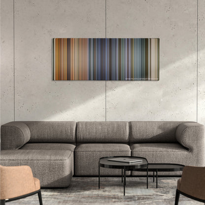 Ip Man color palette canvas on a concrete wall above a gray sectional sofa