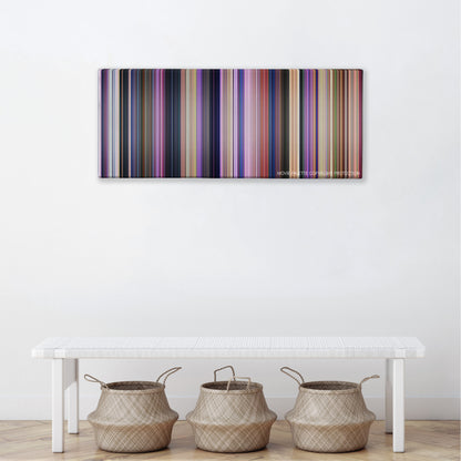 Home color palette canvas above a white bench with three woven baskets
