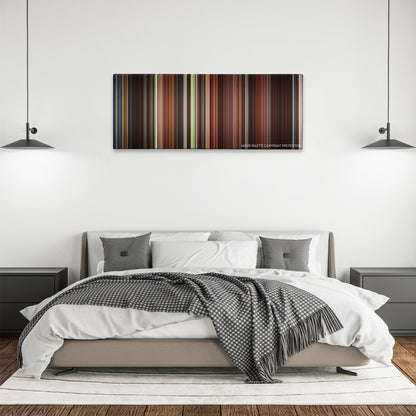 Elizabeth color palette canvas above a bed, between two black pendant lamps
