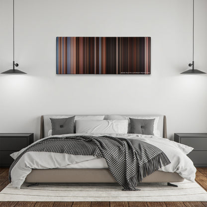 Horrible Bosses color palette canvas above a bed, between two black pendant lamps