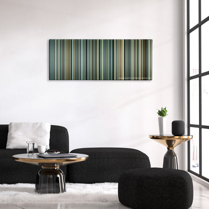 A Prophet color palette canvas above a black sofa with a gold-topped table