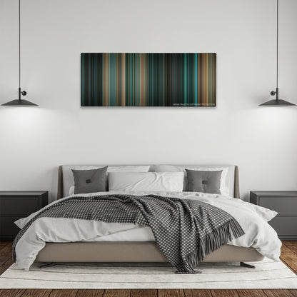 Live Free or Die Hard color palette canvas above a bed, between two black pendant lamps