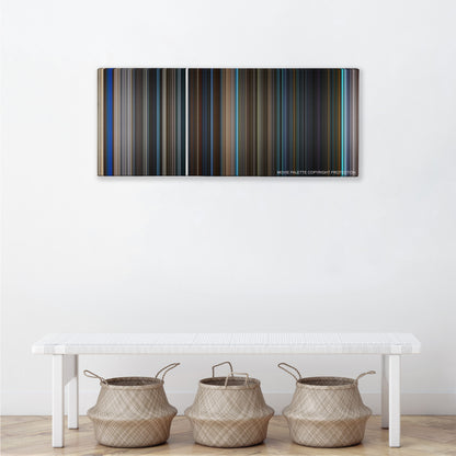 The Mortal Instruments: City of Bones color palette canvas above a white bench with three woven baskets