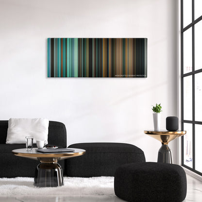 Splice color palette canvas above a black sofa with a gold-topped table