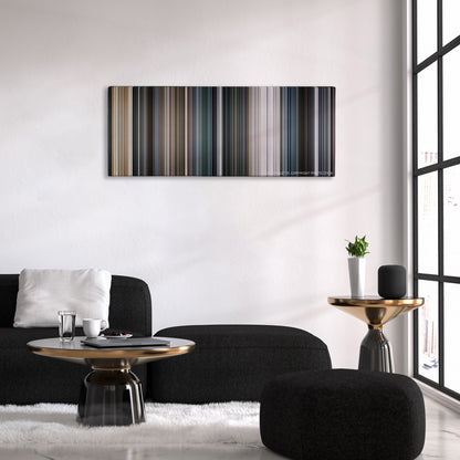 Captain America: Civil War color palette canvas above a black sofa with a gold-topped table