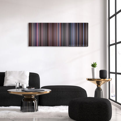Gremlins 2: The New Batch color palette canvas above a black sofa with a gold-topped table