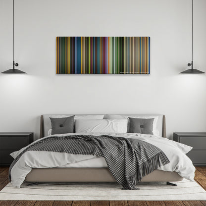 X-Men: Apocalypse color palette canvas above a bed, between two black pendant lamps