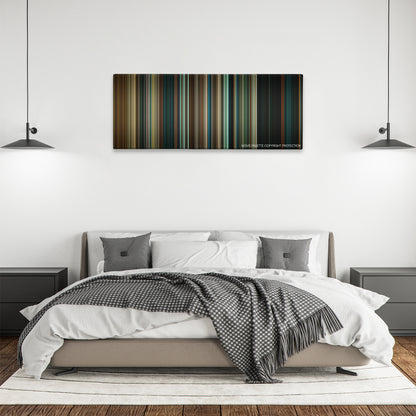 A Nightmare on Elm Street color palette canvas above a bed, between two black pendant lamps