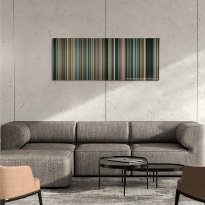 Body of Lies color palette canvas on a concrete wall above a gray sectional sofa