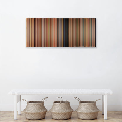 This Is 40 color palette canvas above a white bench with three woven baskets