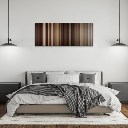 Back to the Future Part III color palette canvas above a bed, between two black pendant lamps