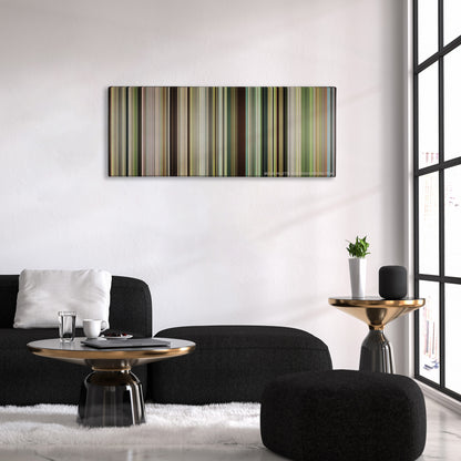 Blood Diamond color palette canvas above a black sofa with a gold-topped table